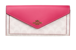 Coach Signature Long Wallet, Canvas/Leather, Pink/Cream, MIV, DB, 3*